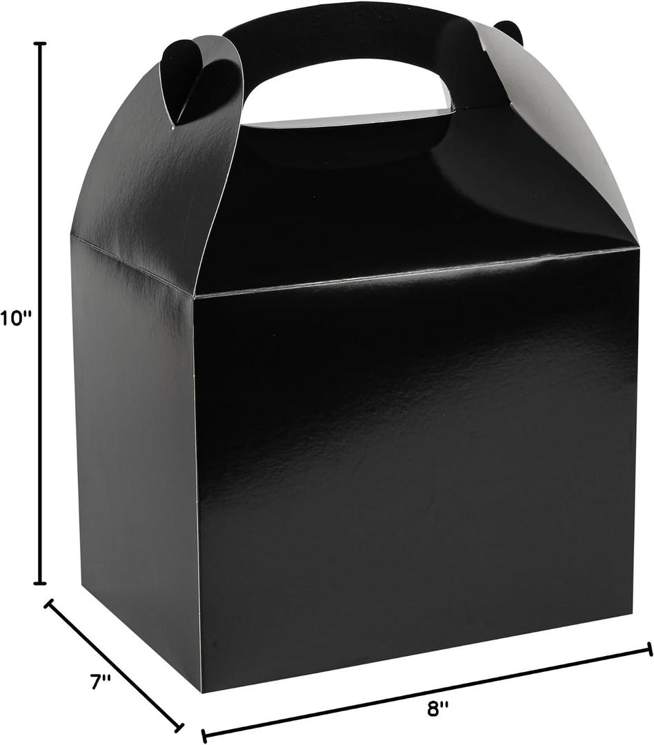 Bio Tek 10 x 7 x 8 Inch Gable Boxes For Party Favors, 25 Attractive Gift Boxes - With Built-In Handle, Greaseproof, Black Paper Barn Boxes, For Special Events Or Parties