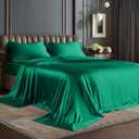 BEDELITE Satin Sheets Queen Size Bed Set, Luxury Soft Dark Green Sheets for Hair and Skin, Similar to Silk Bed Sheets Set 4 Pieces with 1 Deep Pocket Fitted Sheet, 1 Flat Sheet, and 2 Pillowcases