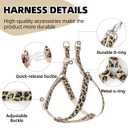 Mile High Life Leopard Dog Harness Collar Leash Set, Adjustable No Pull Dog Halter Harness for Small Breed Dogs, Easy Control for Training Walking (Beige, M Chest 15"-21", Neck 13"-17")