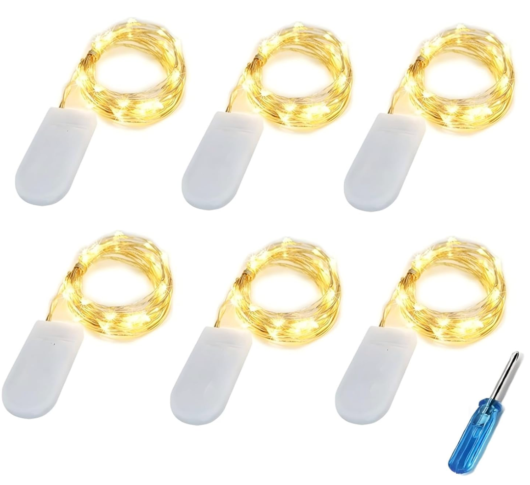 Fairy Lights CR2032 Battery Operated,6.6Ft/2Meter 20 LEDs Micro Silver Wire String Lights for Bedroom Christmas Party Wedding Decoration (Warm White, 6 Pack)