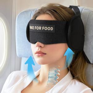 Travel Pillows for Airplanes, Airplane Pillow for Long Flights Sleeping Travel, Airplane Head Strap with Eye Mask 360 Support Headrest for Plane Road Trip Sleep, Stop BobbleheadBlack