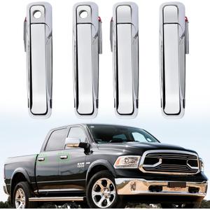 Exterior Door Handle Compatible with 2011-2018 Ram 1500 2500 3500,Front Rear Left Driver & Right Passenger Side Door Handle Replace for 55112382AB,55112383AB,55112384AB,55112385AB-PFM,Chromed