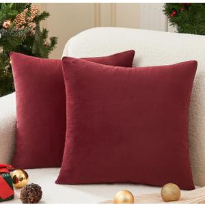Christmas Burgundy Pillow Covers Set of 2 18x18 Inch Throw Pillow Covers, Soft Velvet Xmas Wine Red Decorative Pillow Covers for Couch Sofa Bed Living Room, Home Modern Decor