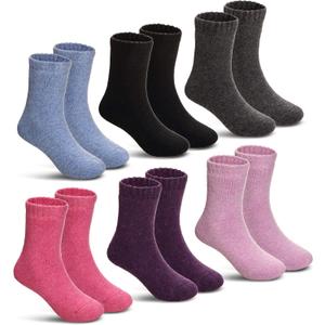 DoSmart Children's Winter Warm Wool Solid Color Socks Kids Boy Girls Hiking Thermal Boot Crew Socks 6 Pairs (4-7 Years)