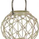 Lantern Candleholder, Woven Rope Construction, Bleached Sand, Modern Design and Finish, Includes Metal Handle, 9 Inches