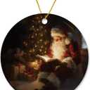 Santa Claus Reading Book Ceramic Christmas Ornaments, Santa Claus Christmas Tree Ornaments, Bookish Xmas Gifts for Book Lovers Women Men, Xmas Tree Decorative Hanging Ornament for Library, Book Santa