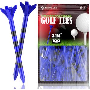 SAPLIZE Professional 3-1/4" Golf Tees 100 Pack, Low Friction and Resistance Golf Plastic Tees, Blue