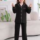 Veseacky Girls Pajamas Sets 100% Cotton PJ ButtonDown Long Sleeve 2 Piece Pajamas Set Boys Girls Pjs for Ages 5-14 (120-160)