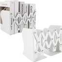 SHUESS 2 Pack Adjustable Bookends, Expandable Metal Book Holder With 2 Dividers, White Stoppers for Heavy Duty Books, Desk Ends for Shelves, Office & School