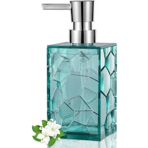 Hand Soap Dispenser, Clear Acrylic Plastic Liquid Pump Bottles Refillable Lotion Dispenser for Bathroom Decor Kitchen College Dorm, Teal (1 Pack)