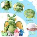 Arrowbash 7 Pcs Dragon Plush Toys Gift Set 15.75" Large Dragon Mom Stuffed Animal with 4 Cute Babies and 2 Eggs in Mommy's Belly for Kids Birthday Christmas Classroom Prizes(Green)