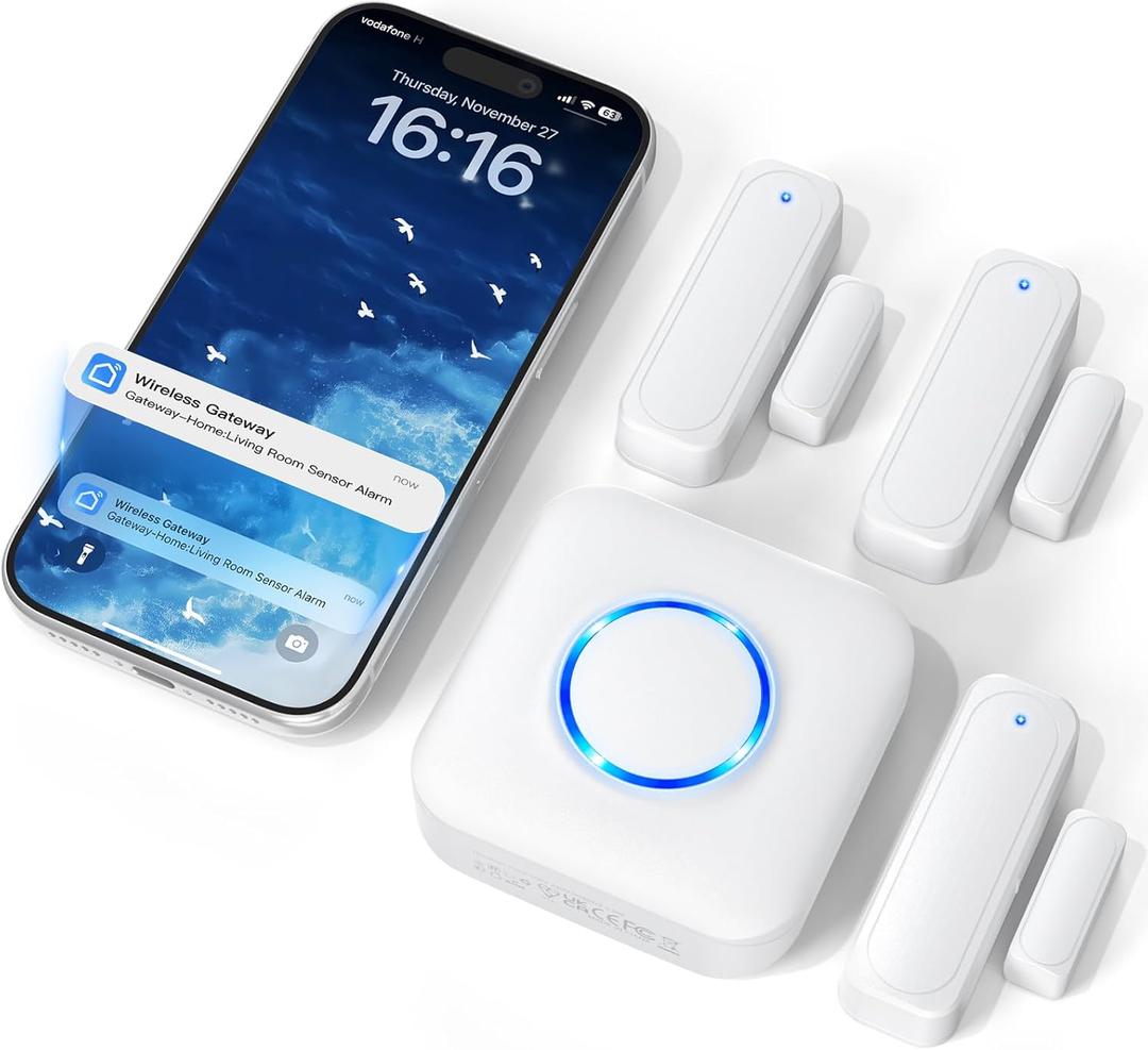 Door Alarms for Kids Safety, Door Alarms When Opened with Remote, Door Bells Chimes, Dementia, Sliding Glass Door, Wireless Sensor Alarms for Home Security (White)