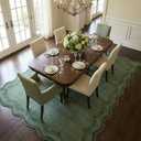 GarveeHome 6x9 Scalloped Area Rug Green Washable Rugs for Living Room Bedroom, Soft Low Pile Non Slip Accent Floor Mat Solid Floral Print Throw Rug Farmhouse Indoor Carpet for Dorm Playroom