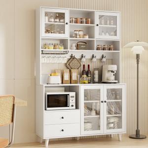 Kitchen Pantry With Glass Door And Microwave Shelf White