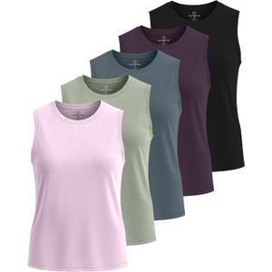 Real Essentials 5 Pack: Women's Dry-Fit Tank Top - Racerback Sleeveless T-Shirt Athletic Workout Gym Shirt XL
