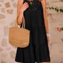 BTFBM Women Summer Dresses 2025 Casual Spring Clothes Sleeveless Halter Neck A-Line Tiered Mini Dress Beach Sundress (Black, L)