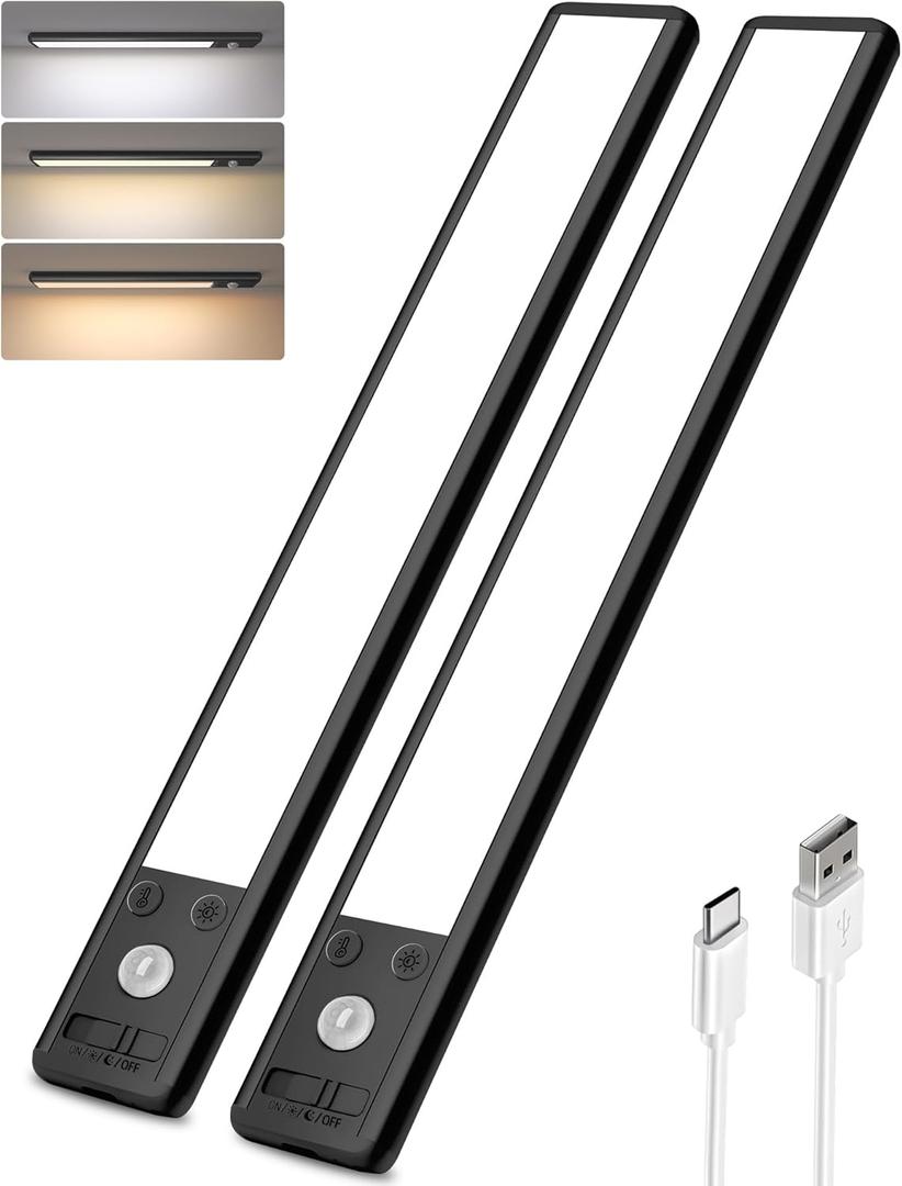 EZVALO Under Cabinet Lighting Wireless, 3 Color Temps Motion Sensor Lights Indoor, 62 LED Rechargeable Under Cabinet Lights, Dimmable Under Counter Lights for Kitchen, Closet, Stairs (1 Pack) (Space Gray)