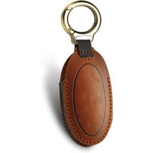 Leather Key Fob Cover, Leather Key Case Full Protector Compatible with Ioniq 6 Grandeur KONA Santa Fe 7 Buttons smart Key (Brown)