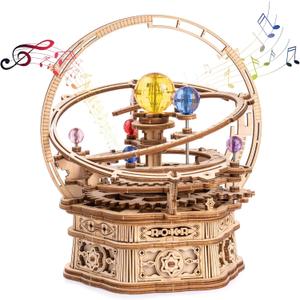ROBOTIME 3D Puzzles for Adults Model Kits for Adults Hobbies for Men/Women Rotating Starry Night Wooden Puzzle Music Box AMK51