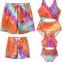 PATPAT Family Matching Swimsuits Cutout One Piece Spliced Monokinis Red Tie Dye Quick Dry Beach Wear Cute Bathing Suits for Girl 8-9 Years