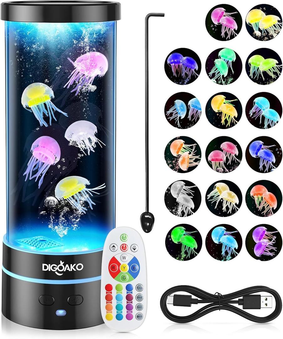 Jellyfish Lamp: LED Jellyfish Tank Lamp, 17 Color Changing Dimmable Aquarium Night Light for Home Office Decor Birthday Christmas Gifts for Adults Kids(LED Decorative)