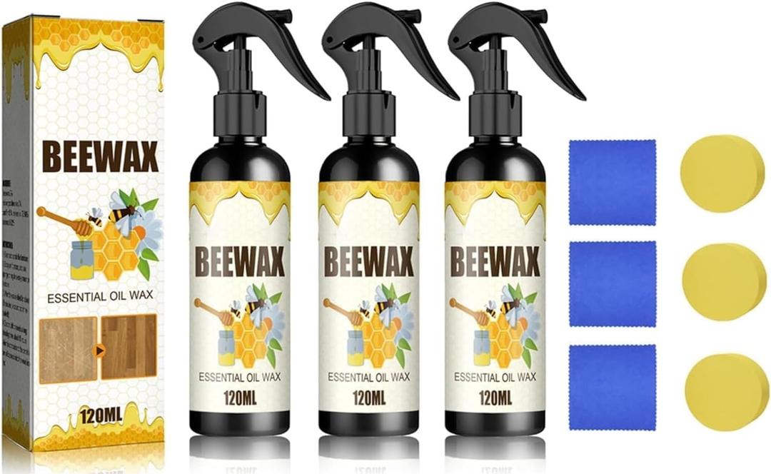 Natural Beeswax Spray Furniture Polish, Wood Cleaner, Wood Floor Polish - For Living Room, Kitchen and Wooden Furniture Floors(3PCS)