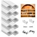 10Pack 8FT LED Channel Aluminum U Shape Silver LED Strip Diffuser Channel with Milky White Cover Easy Installation U1SW WW 2M