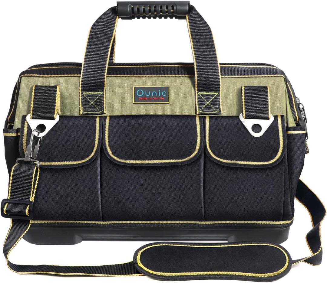 Tool Bag, Ounic 17 Inch Large Tool Bag Heavy Duty With Wide Mouth and Waterproof Strong Molded Base, Heavy Duty Tool Bags Organizer with Adjustable Shoulder Strap Specially Designed for Various Tools