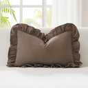 Kevin Textile 12x20 Inch Lumbar Pillow Cover 1 Pack 100% Cotton Lace Ruffles Scalloped Decorative Rectangle Cushion Case Soft Pillow for Bedding Couch Sofa, Khaki