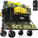 Hikemoon 400L Double Decker Wagon with Tailgate 54'' Extra Long, 560LBS Heavy Duty Wagons Carts Foldable, Big All-Terrain Wheels with Brakes, Utility Folding Cart for Beach, Camping, Sports, Black