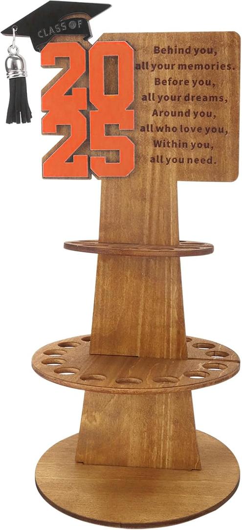 ABTOLS 2025 Graduation Gift Money Holder, Wooden 2025 Graduation Money Holder Double-Layer Cash Holders with 25 Hole DIY Unique Money Holder Cash Gift for Graduation Party Supplies(Orange)