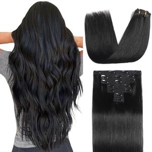 Sisily Clip in Hair Extensions Real Human Hair, 24 Inch Premium Human Hair Clip in Extensions Natural Black, Soft Straight Hair Extensions Real Human Hair Clip ins 7PCS Double Weft（24 Inch #1B）