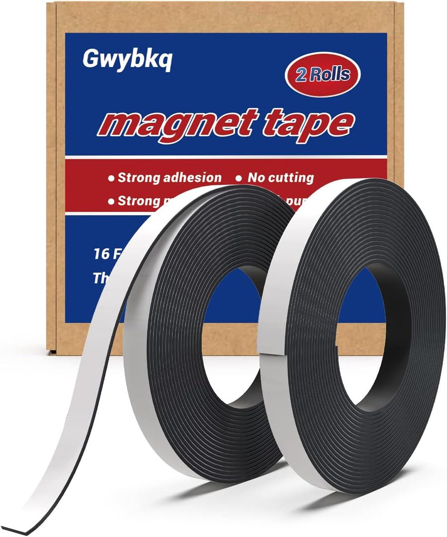 Magnetic Tape 2 Rolls 32ft Magnets with Strong Adhesive Backing Anisotropic Flexible Magnetic Strip(1rolls 16 feet x 1/2" Wide x 1/16" Thick)