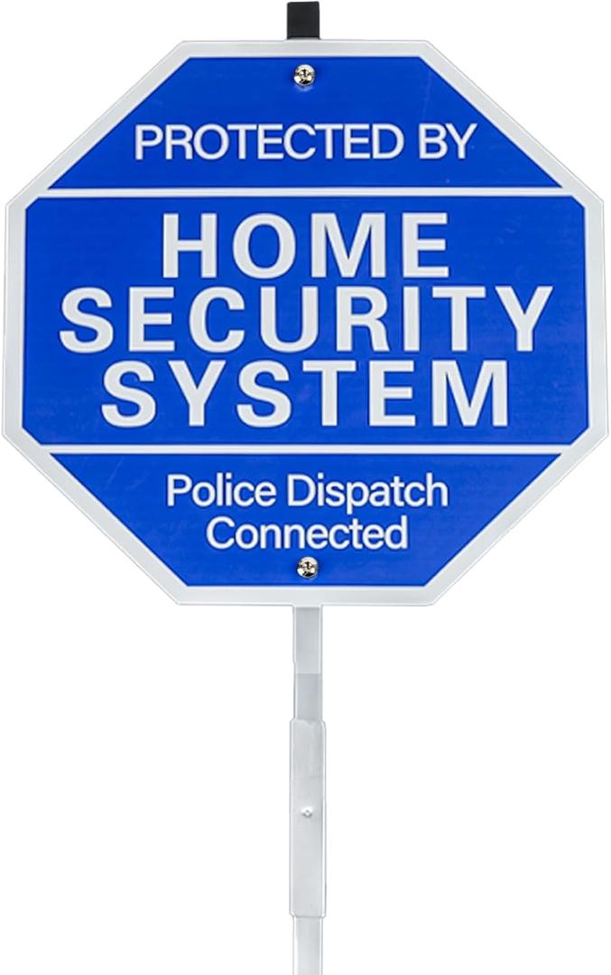 Protected By Home Security System Signs for Yard - 10" x 28" Police Dispatch Connected Warning Sign with Ground Stake - Rust Free Aluminum Composite - UV Protected