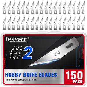 DIYSELF #2 Exacto Knife Blades, Exacto Replacement Blades, Hobby Knife Blade Refills with Storage Case, 150 Pack Art Knives Blade for Craft, Scrapbooking, Cutting (#2)