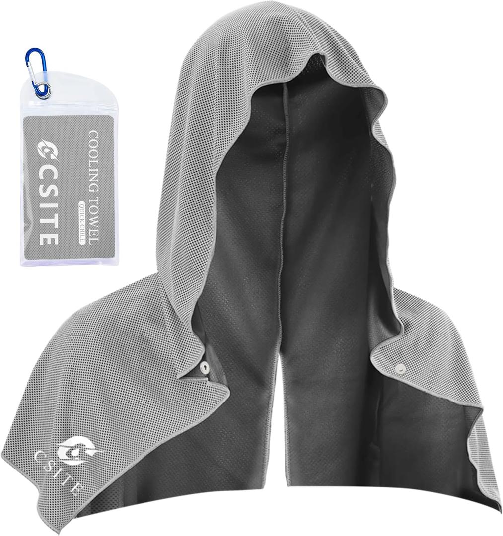 CSITE Cooling Hoodie Towels, Instant Cooling Towels for Neck and Face, UPF 50 Sun Protection, Ice Towel for Hot Weather, Head Towel for Sports, Camping, Cycling & More Activities (Light Gray)
