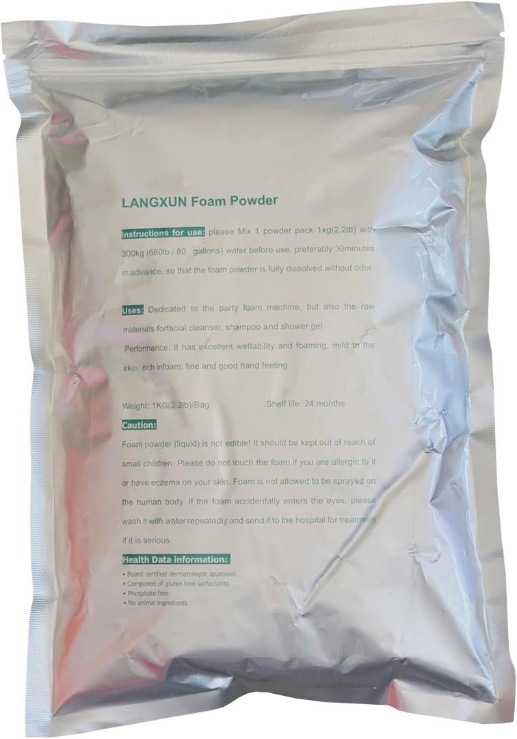 LANGXUN 2.2 lbs Foam Machine Powder Pack - Makes 80 Gallons of Long-Lasting Foam Water, Ideal for Outdoor Party Camps and Concert Solutions (White)