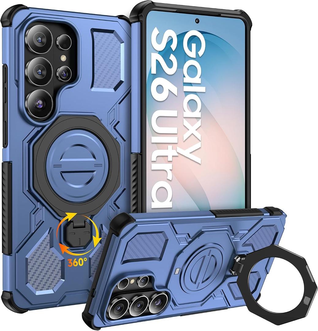 for Samsung Galaxy S26 Ultra Case, [360 Spin Magnetic Stand] [Compatible with MagSafe], Military Grade Protective S26 Ultra Case with Kickstand & Ring Holder, Blue