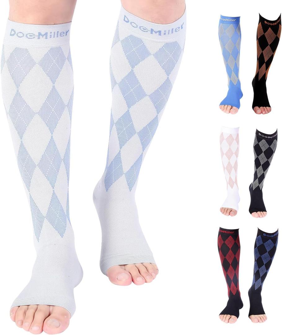 Doc Miller Open Toe Compression Socks for Men & Women, 30-40 mmHg Knee High Support, Toeless Design for Daily Leg Comfort, Breathable Nylon Spandex, 1 Pair (Small)