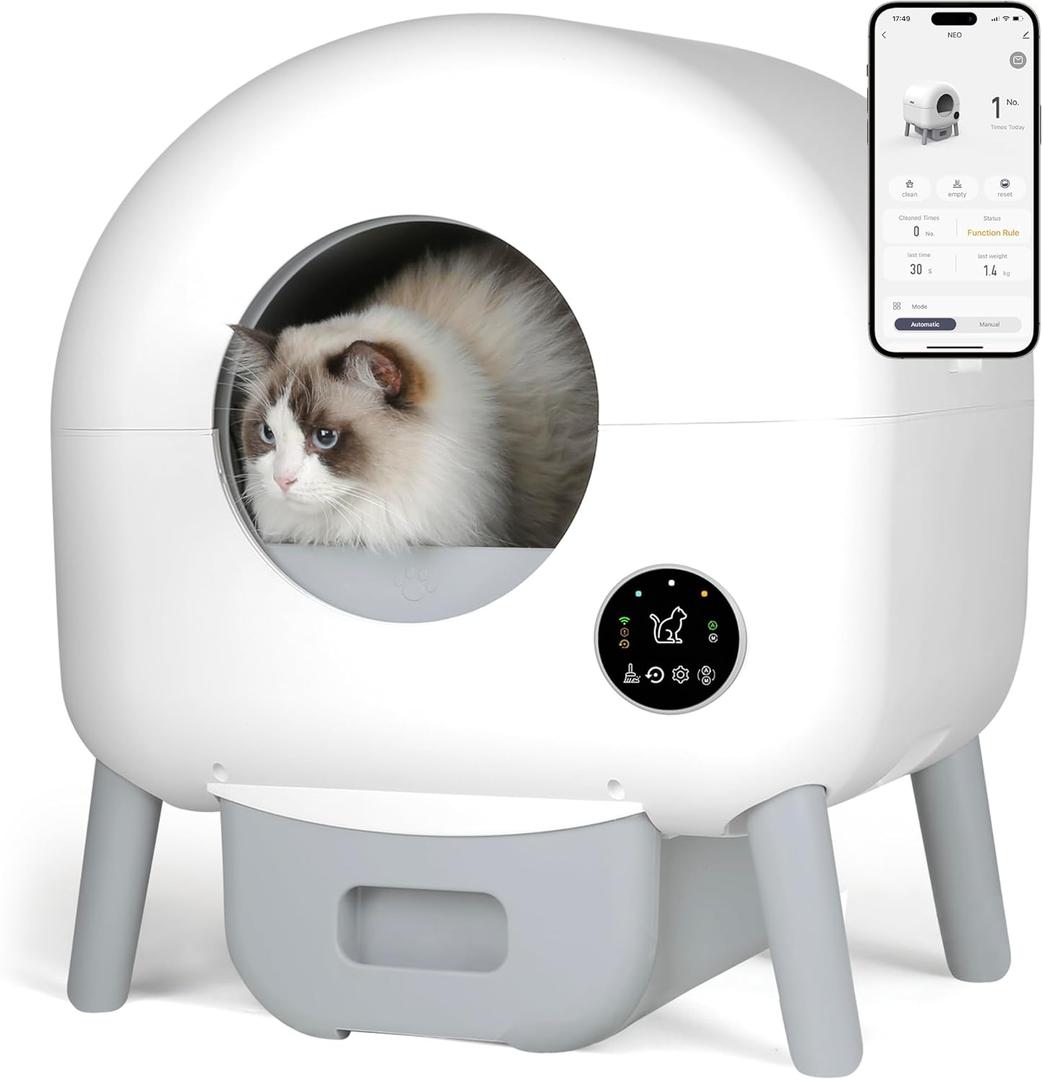 Self Cleaning Litter Box - Automatic Cat Litter Box self Cleaning, with 1 Roll Trash Bags and Mat, Small-White