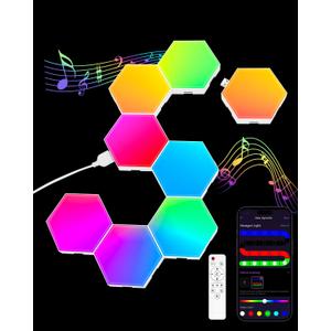 Hexagon LED Light Panels 8 Pack RGB Wall Decor Lights with Music Sync, App & Remote Modular Home & Christmas Decor for Bedroom, Living Room, and Room Decor