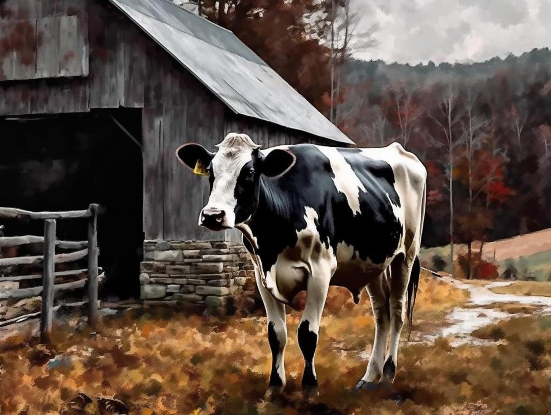 DIY 5D Diamond Art Kits Painting for Adults Old Barn Cow Pictures Print Black White Painting Farm Animal Countryside (1) for Home Wall Decor 15.7x19.8inches/40x50cm