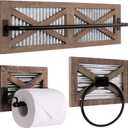 Autumn Alley Farmhouse Toilet Paper Holder, Towel Ring for Bathroom, Farmhouse Towel Rack Holder Set, 3PCS, Wall Mount for Farmhouse Bathroom Decor and Accessories, Rustic Wooden, Brown