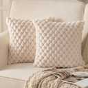 Pack of 2 Beige Super Soft Plush Fluffy Decorative Throw Pillow Covers 22x22 inch Faux Fur Wool Velvet Cushion Covers Pillow Cases Couch Sofa Bed Living Room