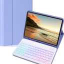 Keyboard Case for Galaxy Tab S10 Lite/ S10 FE/ S9 FE/S9/S8/S7, Slim Lightweight 7 Color Rainbow Backlight Detachable Magnetic Keyboard Cover with S Pen Holder, Purple