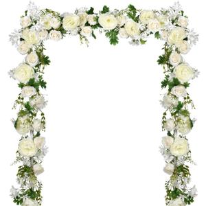 DearHouse 2Pack Artificial Peony Flower Garland - Silk Peony Garland with White Flowers for Wedding Party Table Decoration, 6ft/ Strand