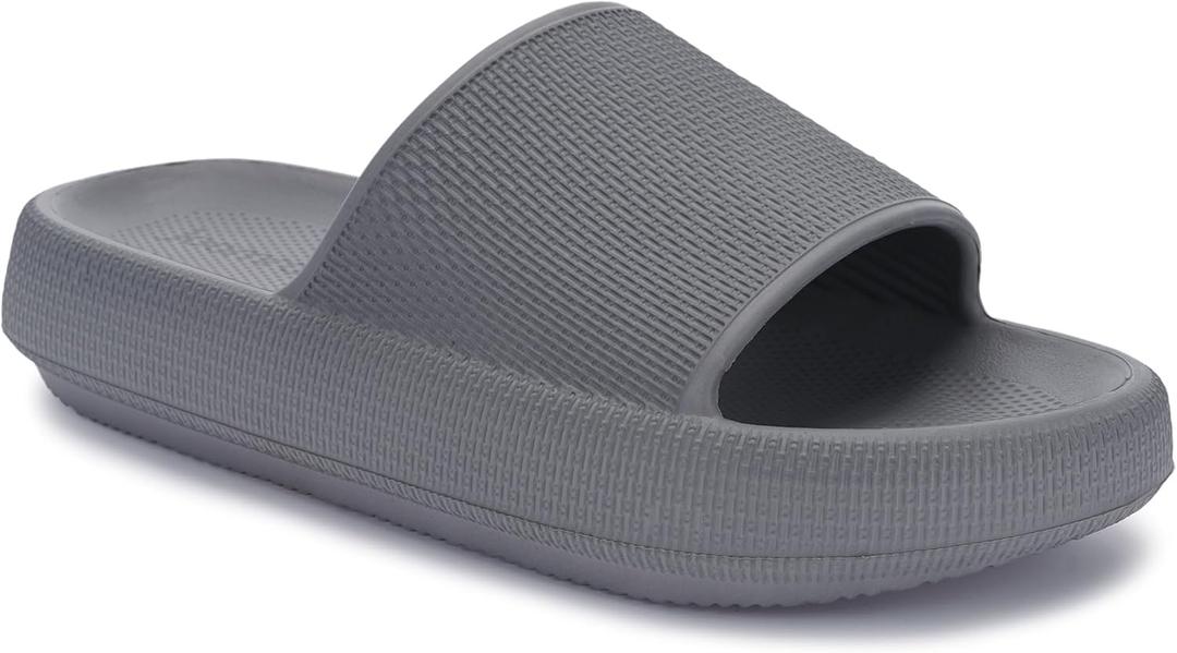 Joomra Pillow Slippers for Women and Men Non Slip Quick Drying Shower Slides Bathroom Sandals | Ultra Cushion | Thick Sole (10.5-11.5 Women/9-10 Men, Grey)