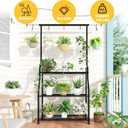Simple Trending Plant Stand Indoor Outdoor, Heavy Duty Metal 3 Tiered Hanging Plant Shelf for Multiple Flower Planter Holder Tall Large Rack for Living Room Garden Balcony, Black