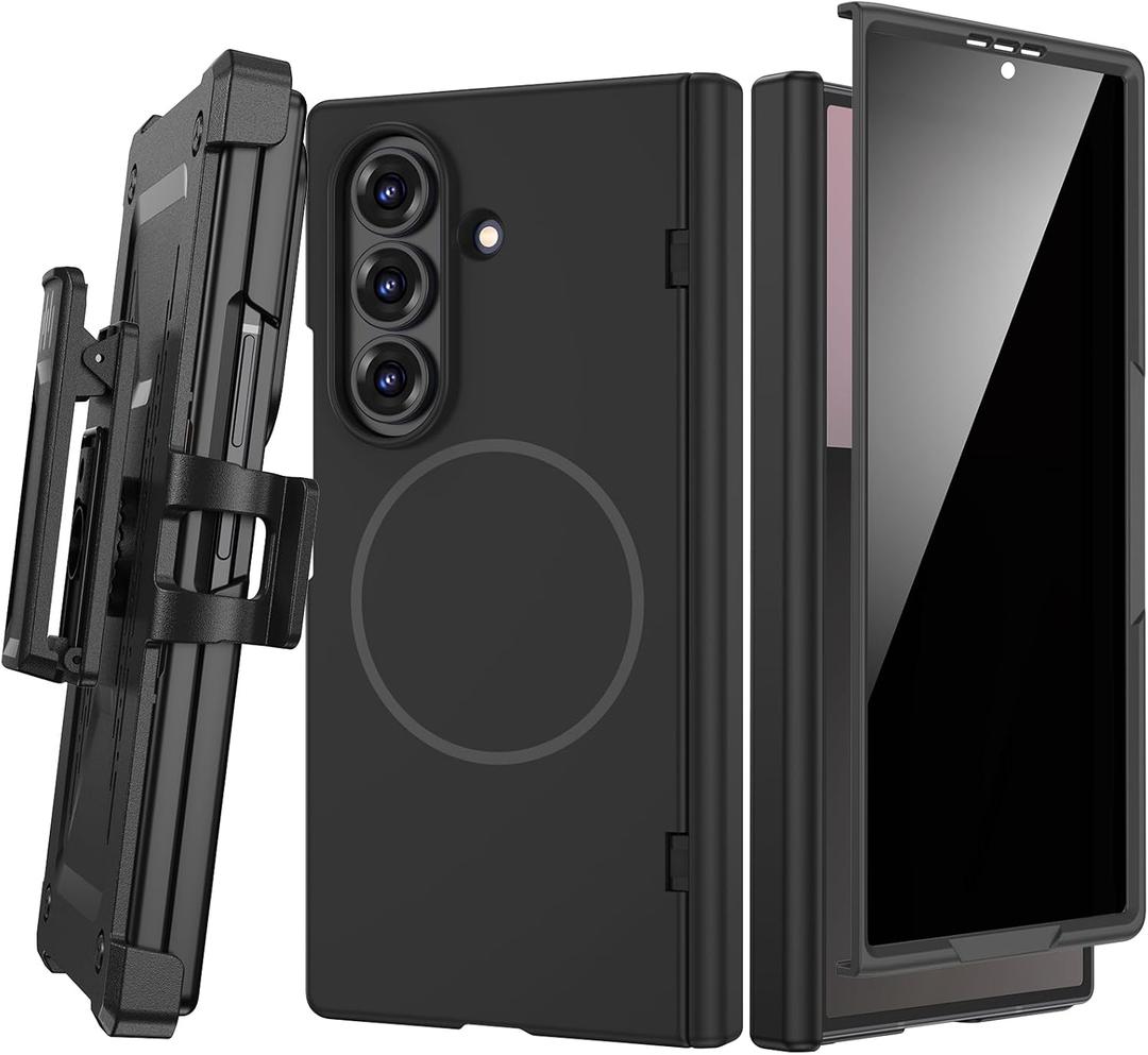 Maxdara for Z Fold 7 Case with Privacy Screen Protector, [Compatible with Magsafe] [with Belt Clip] [Hinge Protection] Magnetic Cover for Samsung Galaxy Z Fold 7 - Black (Privacy Screen)