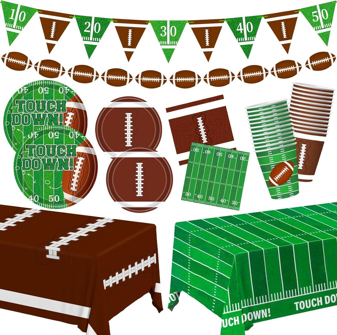 Football Party Decorations Football Party Supplies Kit Serve 24 Plates Napkins Cups Banner Tablecloth for Foot Ball Themed Birthday Gameday Decorations